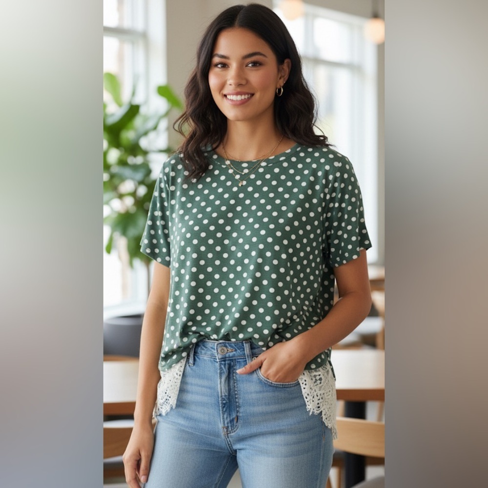 Emory Rose Green Polka Dot Top